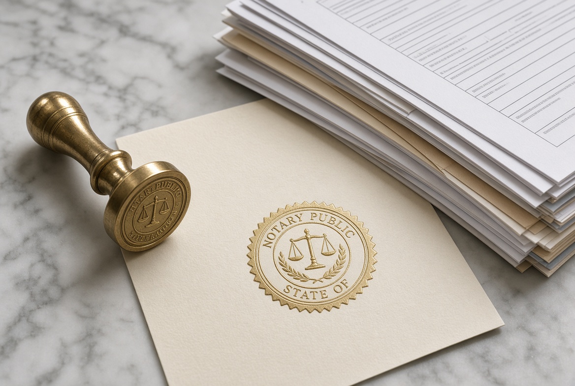 Notary seal impression and brass stamp