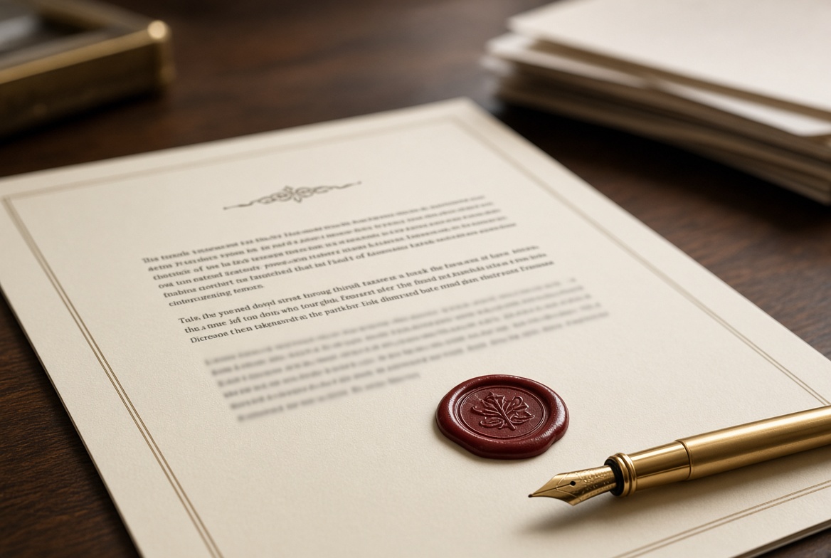 Official document with wax seal and fountain pen